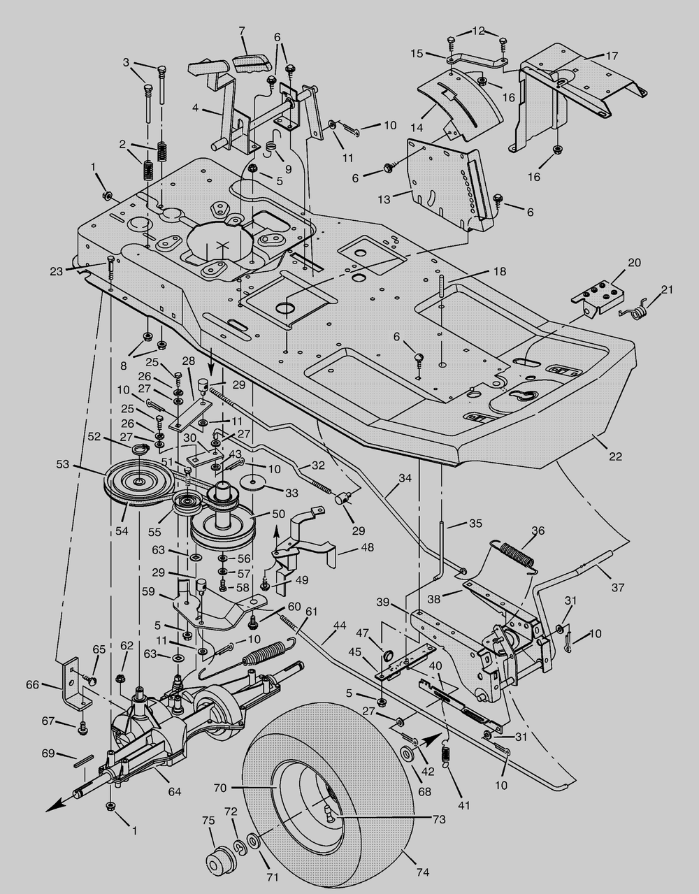 Motion Drive Diagram and Parts List for 30576X10B  Briggs and Stratton Lawn Tractor
